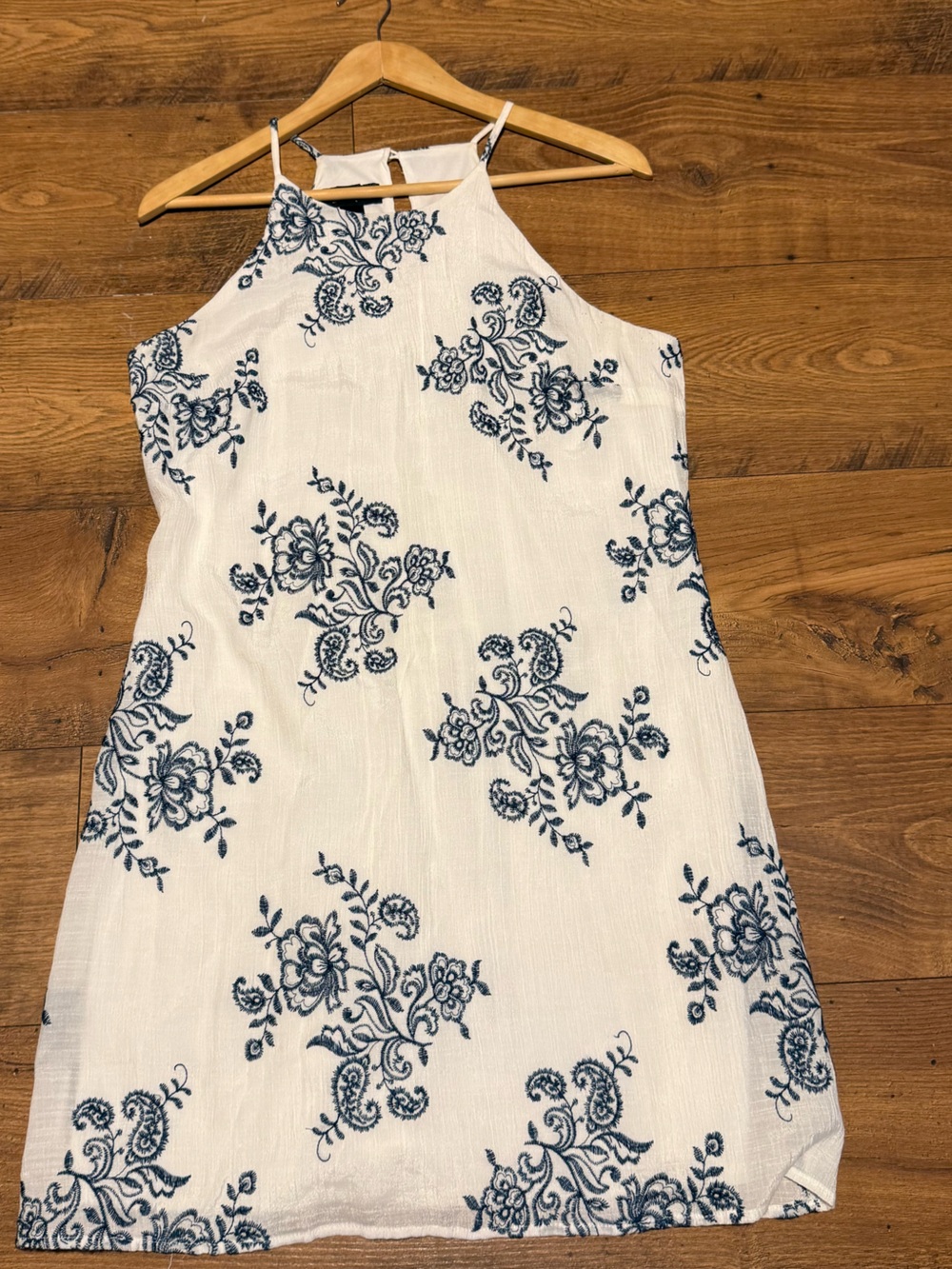 White Sleeveless Floral Embroidered Halter Dress